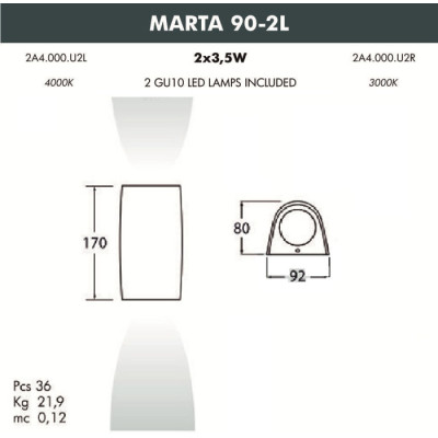 Архитектурная подсветка Marta 2A4.000.000.AXU2L